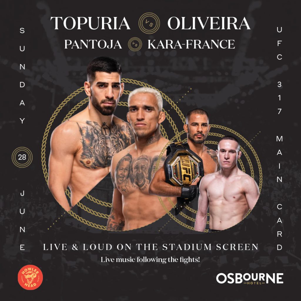 Osbourne Hotel: UFC 317 Live, Fortitude Valley, Brisbane. Sports bar showing UFC.