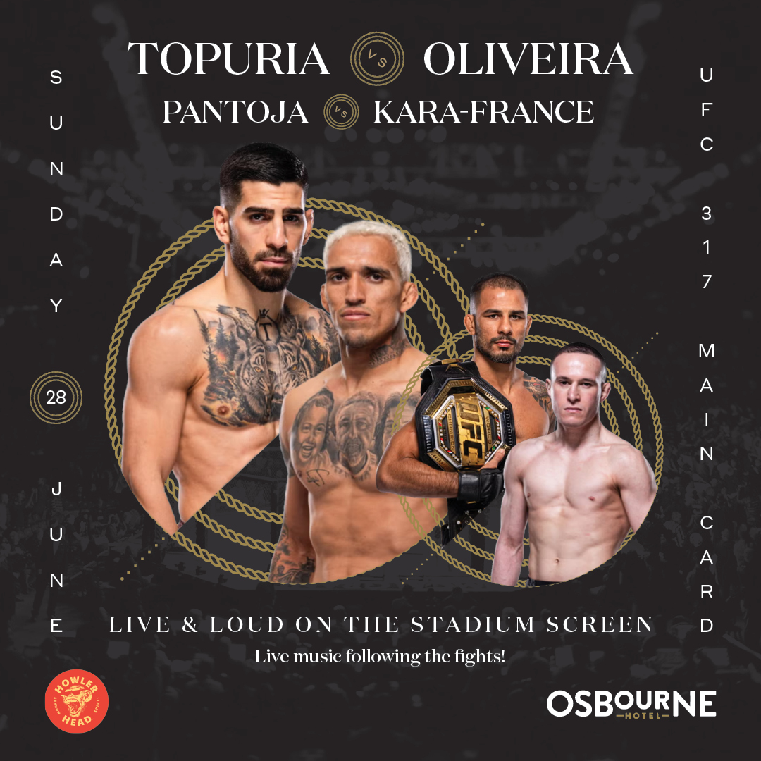 Osbourne Hotel: UFC 317 Live, Fortitude Valley, Brisbane. Sports bar showing UFC.