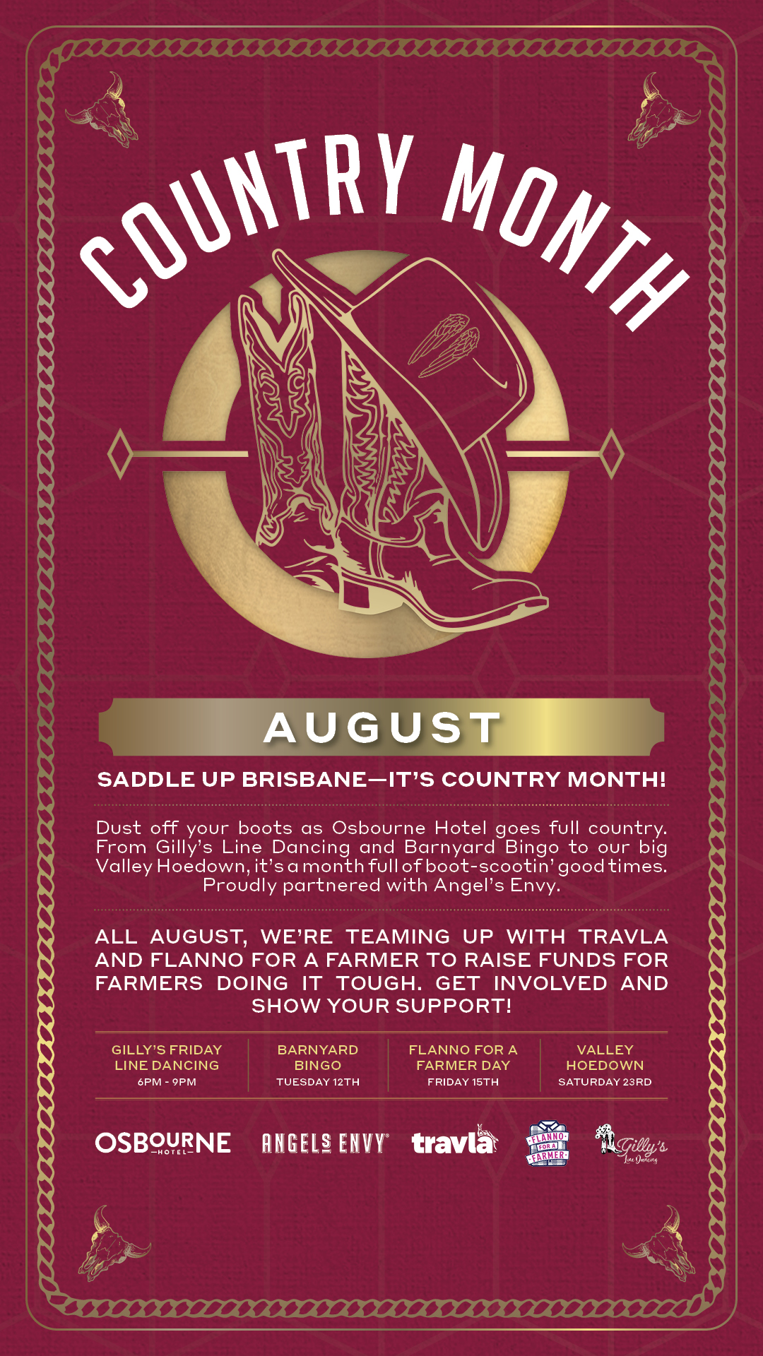 Osbourne Hotel, Fortitude Valley: Country Month - Country Bar, Country Music, Line Dancing.