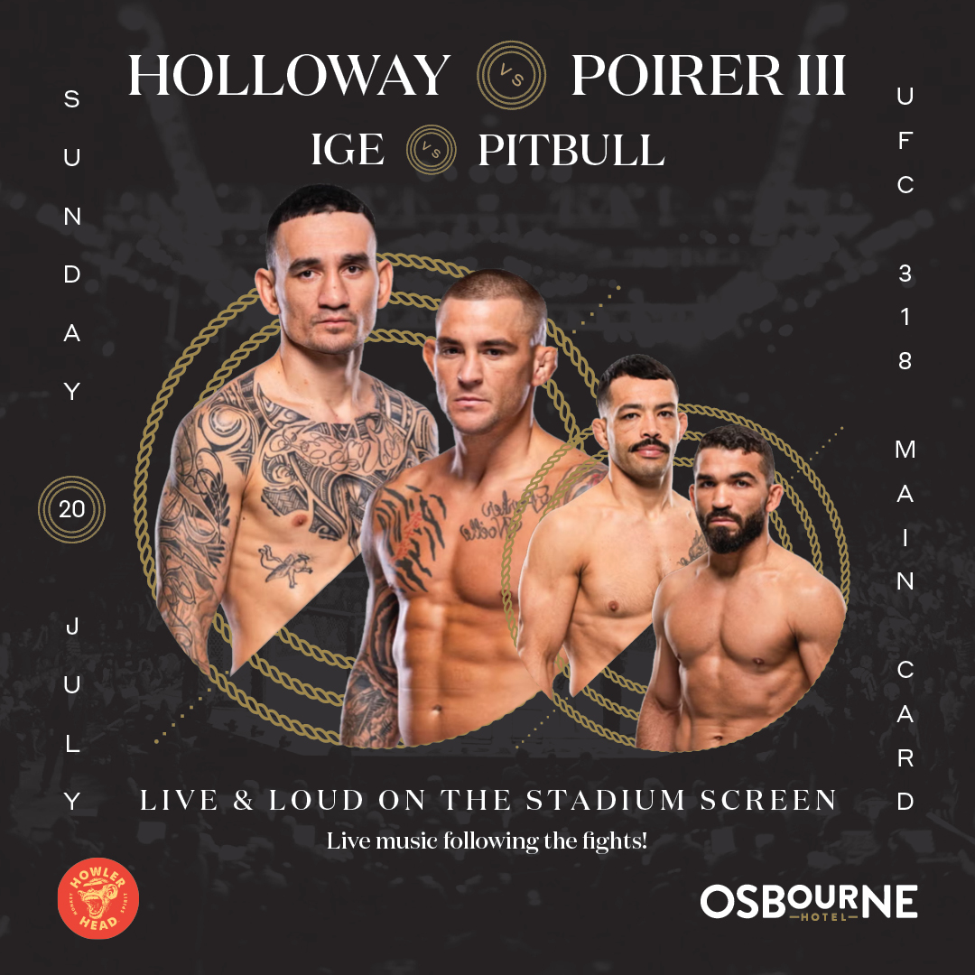 Osbourne Hotel: UFC 318 Live, Fortitude Valley, Brisbane. Sports bar showing UFC.