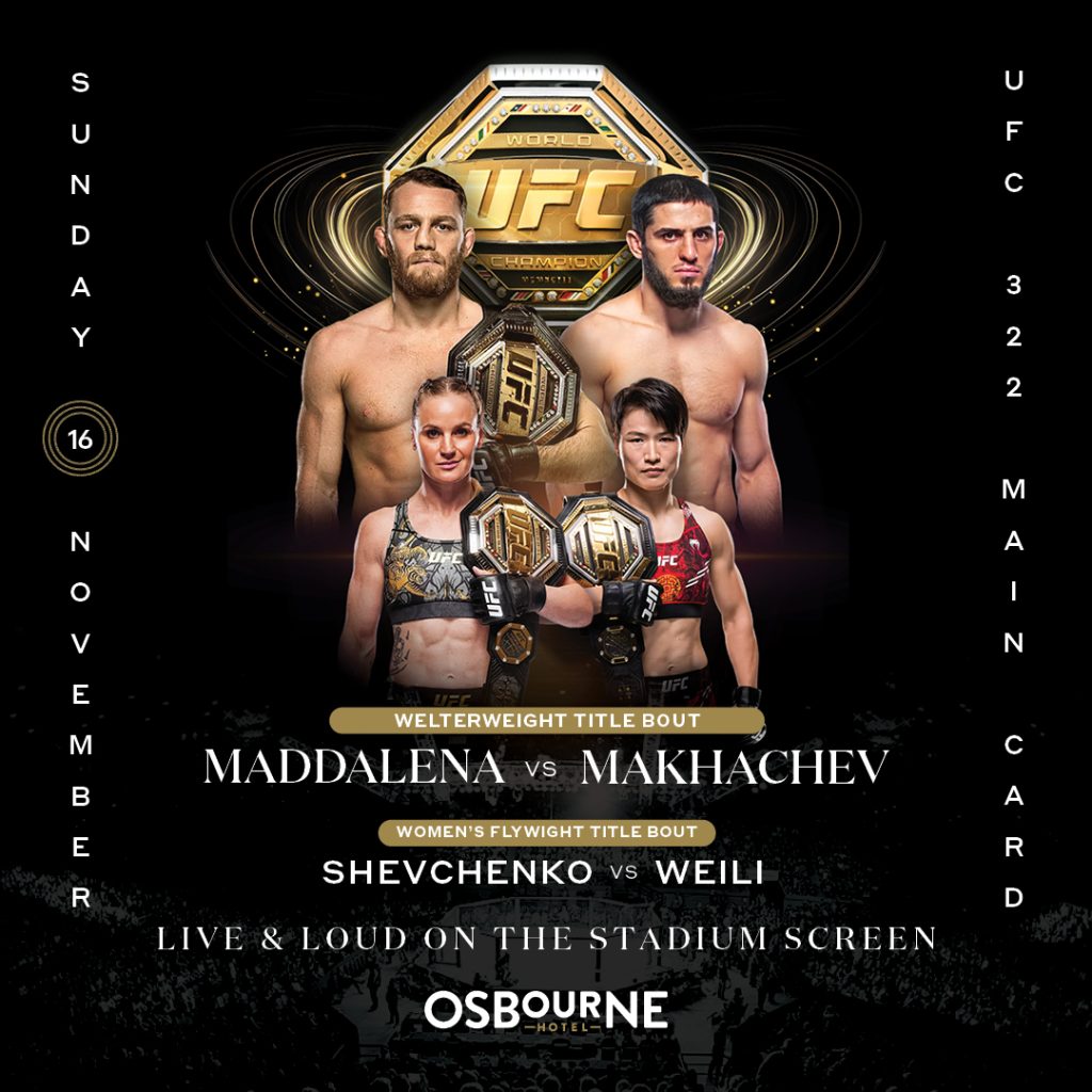 Osbourne Hotel: UFC 322 LIVE & LOUD in Fortitude Valley. Live sports bar, pub, Brisbane.
