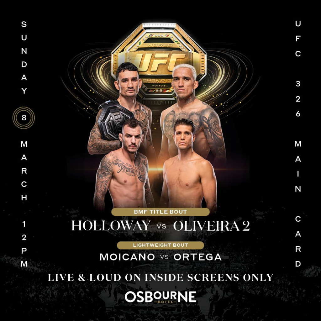Osbourne Hotel: UFC 326 LIVE & LOUD in Fortitude Valley. Live sports bar, pub, Brisbane.