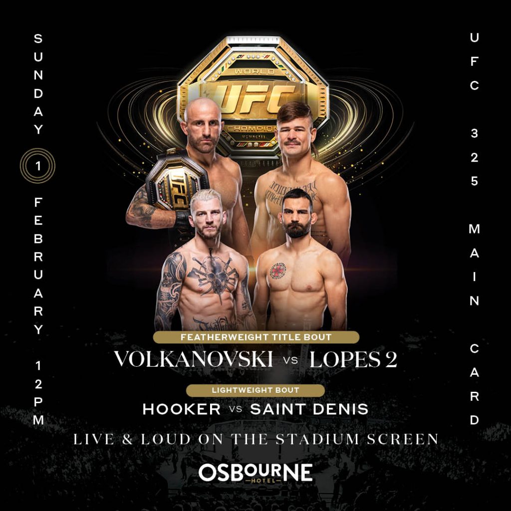 Osbourne Hotel: UFC 325 LIVE & LOUD in Fortitude Valley. Live sports bar, pub, Brisbane.